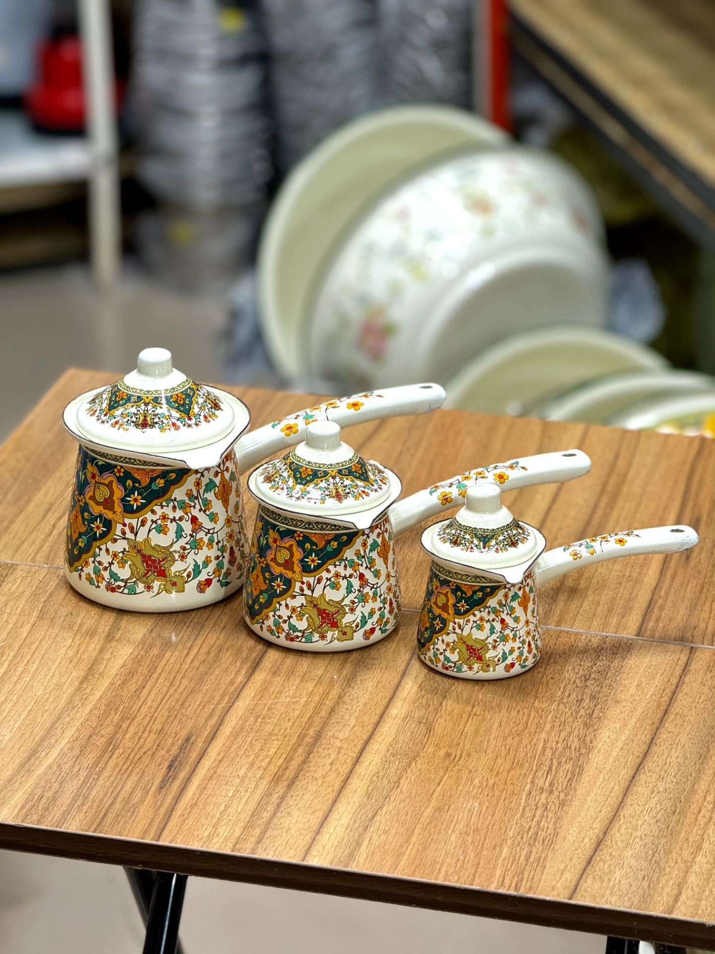 ست قهوه جوش و شیر جوش طرح دار لعابی